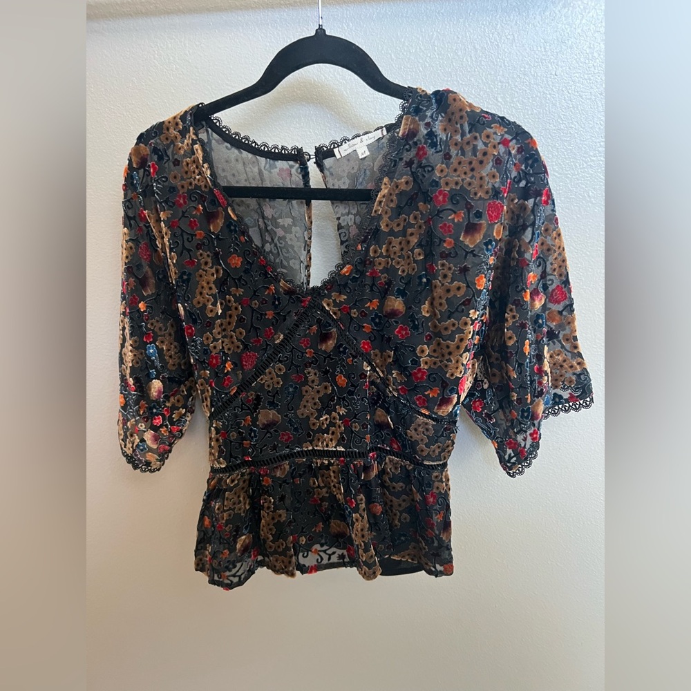 Willow & Clay Black Wrap Peplum Blouse 3/4 Sleeve